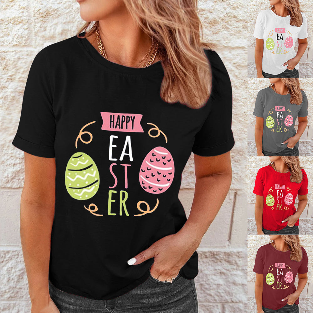Chemises Femmes Pâques Imprimé Décontracté Blouses Manches Courtes T-shirts
