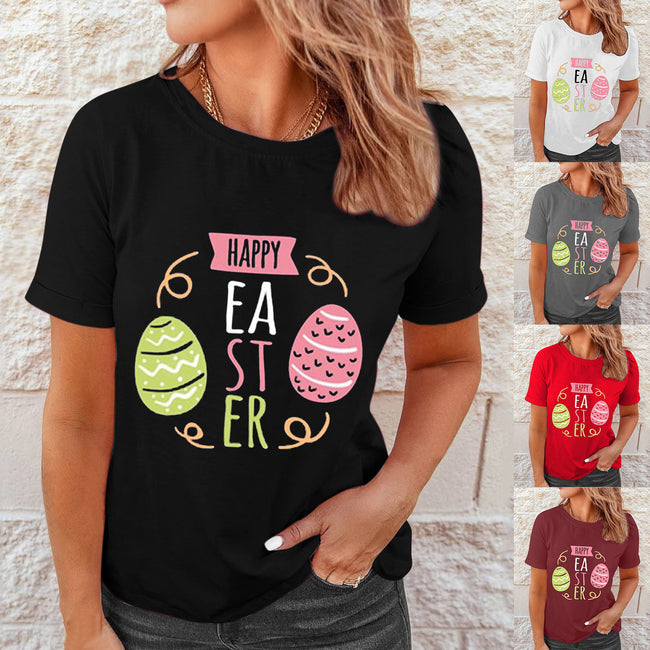 Shirts Women Easter Printed Casual Blouses Short Sleeve Tees Hover Image