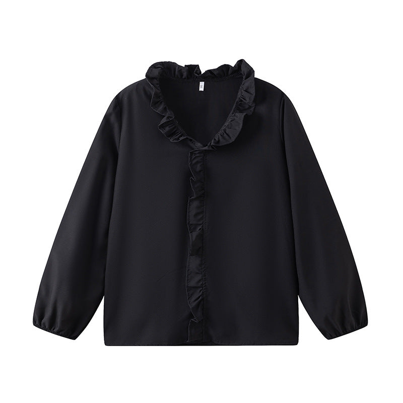 European And American-style Long-sleeve Ruffled Blouse For Women