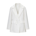 Deep-V Long-sleeved Bloom-shaped Waist-cinched Slim-fit Midi Blazer For Women