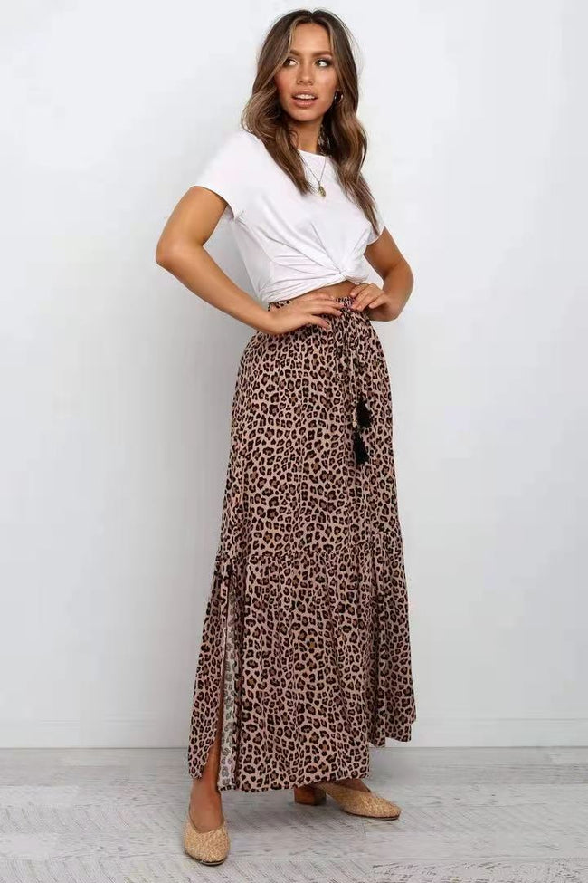 New Cotton Elastic High Waist Brown Leopard Print Large Skirt Main Image