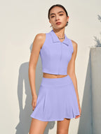 Women's Front-Zip Back-Shaping Bra Top And Skirt Tennis Suit Set