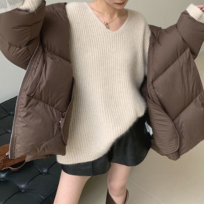 Women's Brown Lapel Winter Coat Main Image