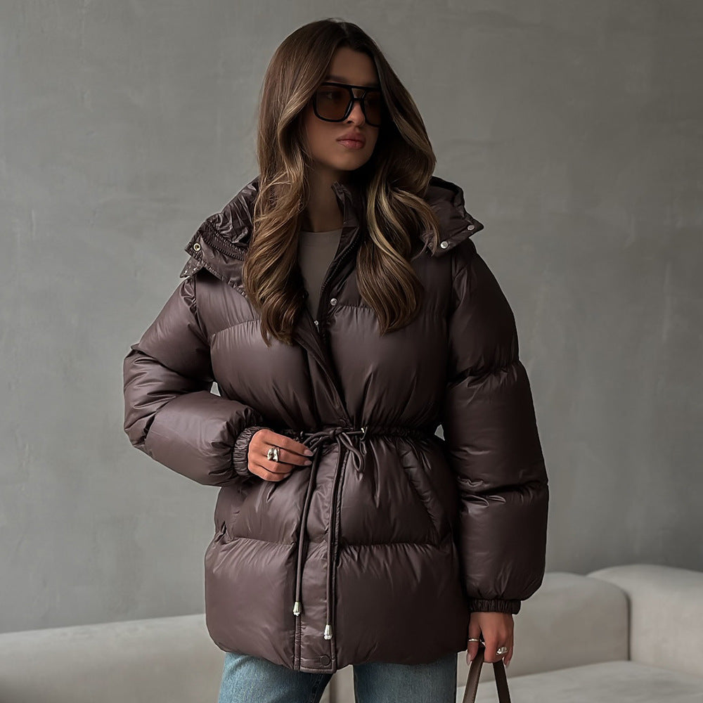 Drawstring Slim-fit Jacket Hooded Zipped Comfortable Thermal Cotton-padded Coat