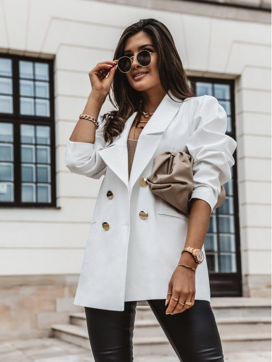 Double Breasted Blazer Fashion Casual Lapel Jacket Commuting Office Suit Jacket For Women Button Tops Main Image