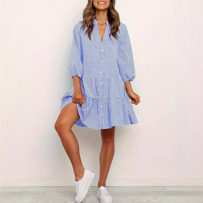 Fashion Simple Loose Plaid Dress Women Main Image