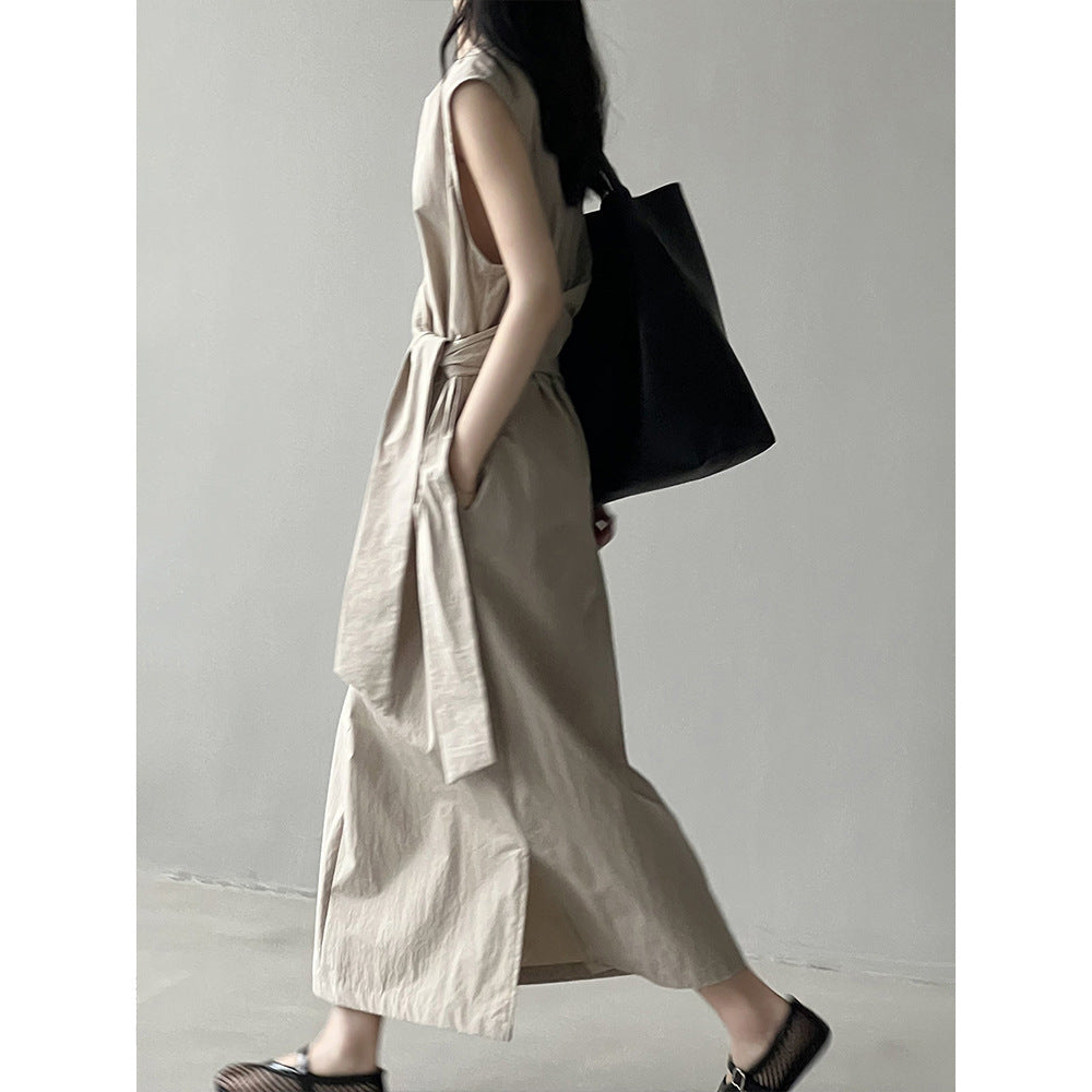 Waist Trimming Lace Up Sleeveless Dress Summer New