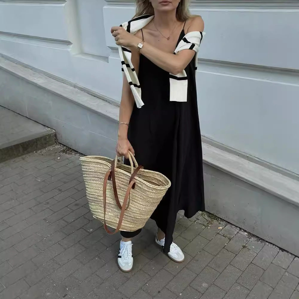 All-matching Camisole Elegant Midi Skirt Dress Solid Color