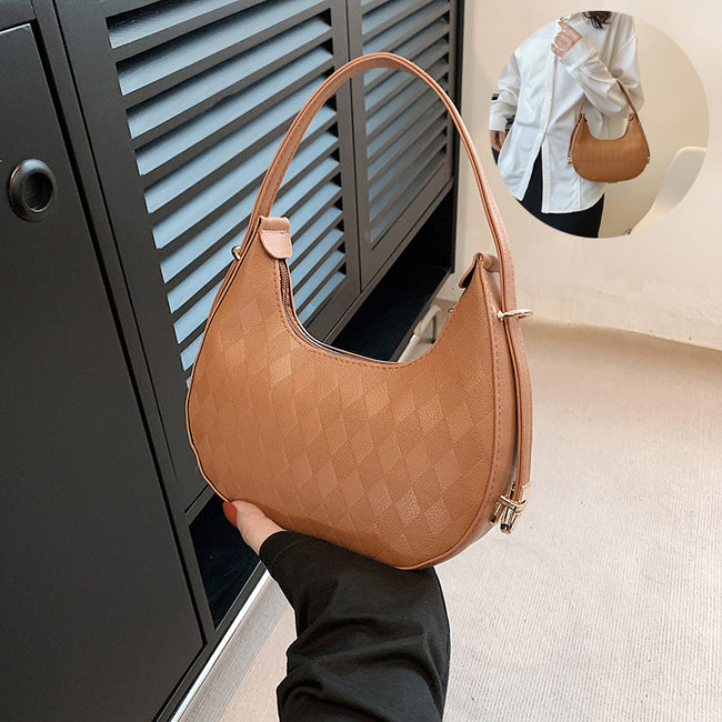French Underarm Bag Elegant Small Shoulder Rhombus Pattern Handbag Women Hover Image