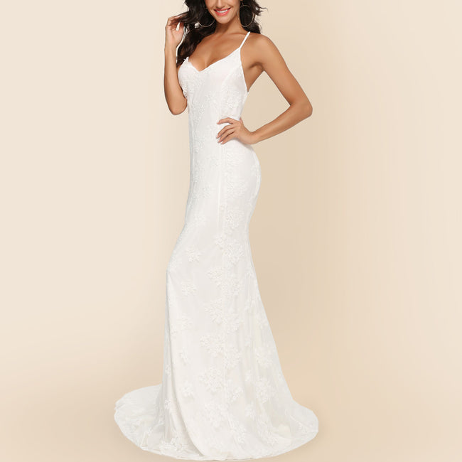 Sexy V-neck Brace Large Trailing Wedding Dress Main Image