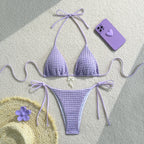 Feminine Backless Strappy Solid Color Bikini