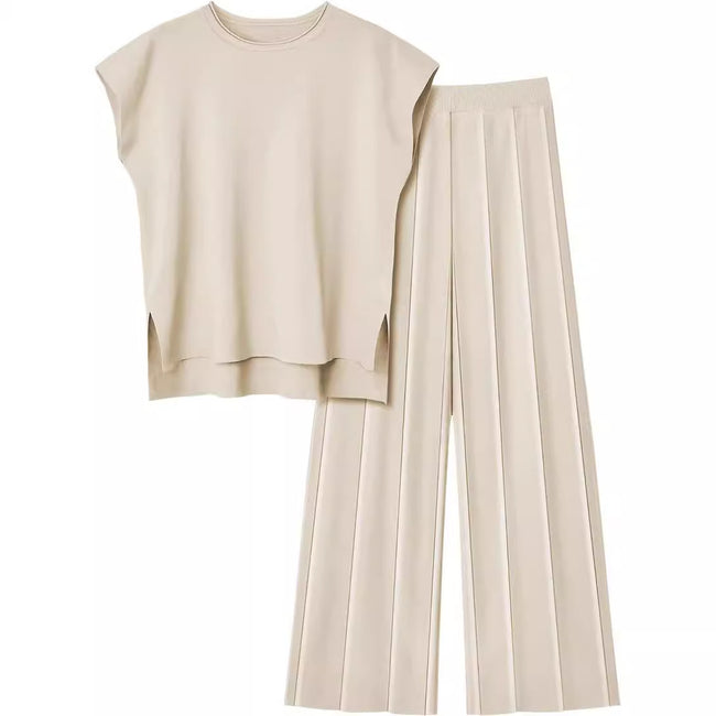 Women's Knit Casual Suit Sleeveless Vest Sweater Wide-leg Pants Two-piece Set Main Image