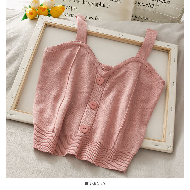 Sweet Wind Love Button Short Cropped Knitted Vest Women