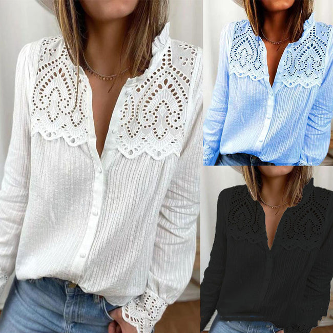 Autumn New Women's Lace Stitching Shirt Women Main Image