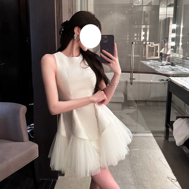 Puff Mesh Stitching Pearlescent Dress Hover Image