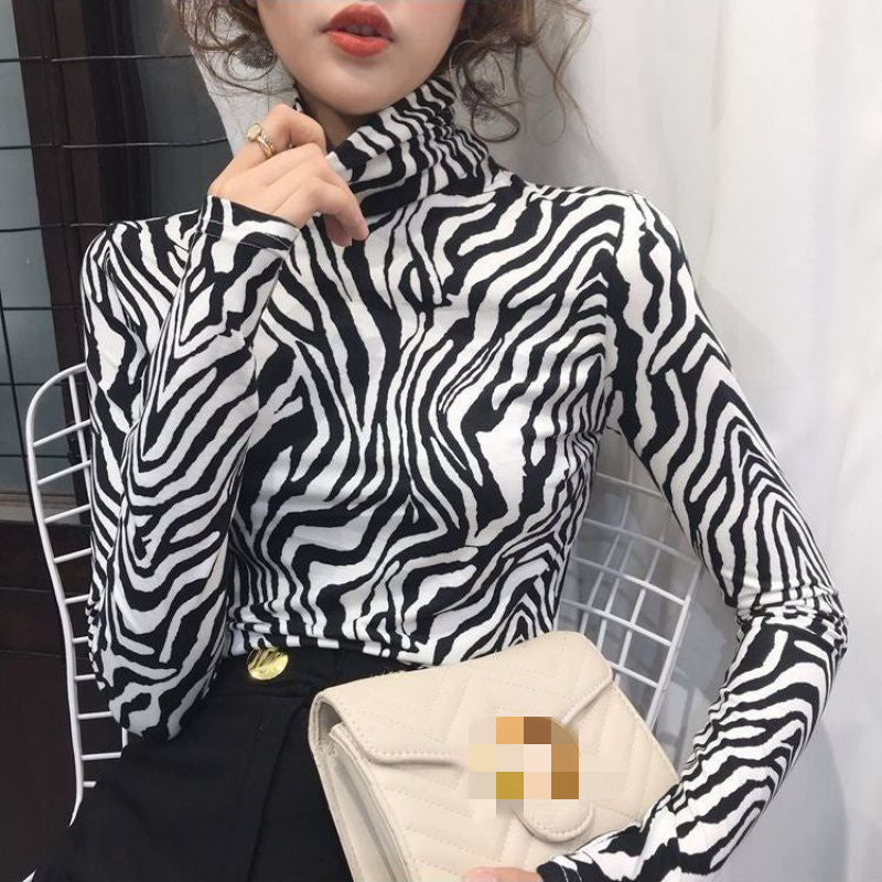 Retro Zebra Print Long Sleeved Shirt Women All Match