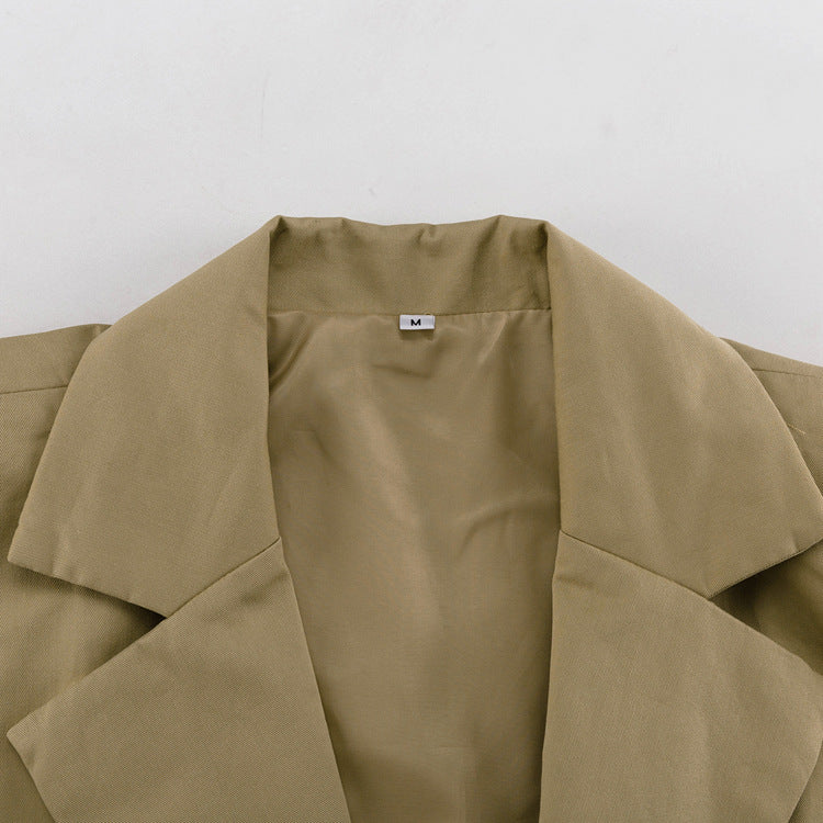 Khaki Oversized Sleeveless Blazer & Shorts Co-ord Set