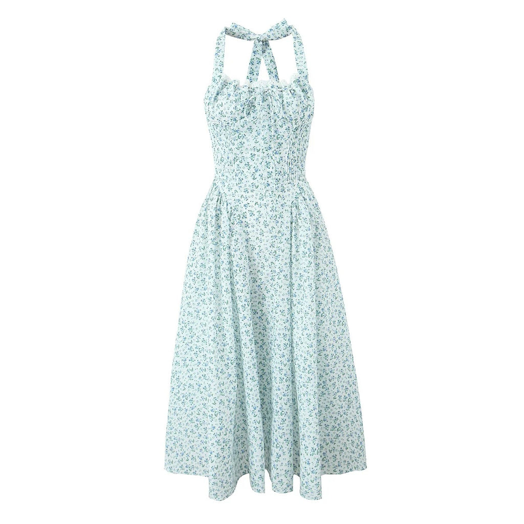 Fashion French Floral Halter Dress Women