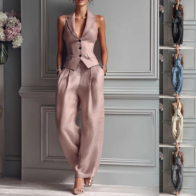 Summer Sleeveless Suit Casual Single-breasted Vest And Casual Pants Set Hover Image