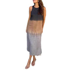 Summer Fashion Round Neck Sleeveless Color Matching Tencel Dress