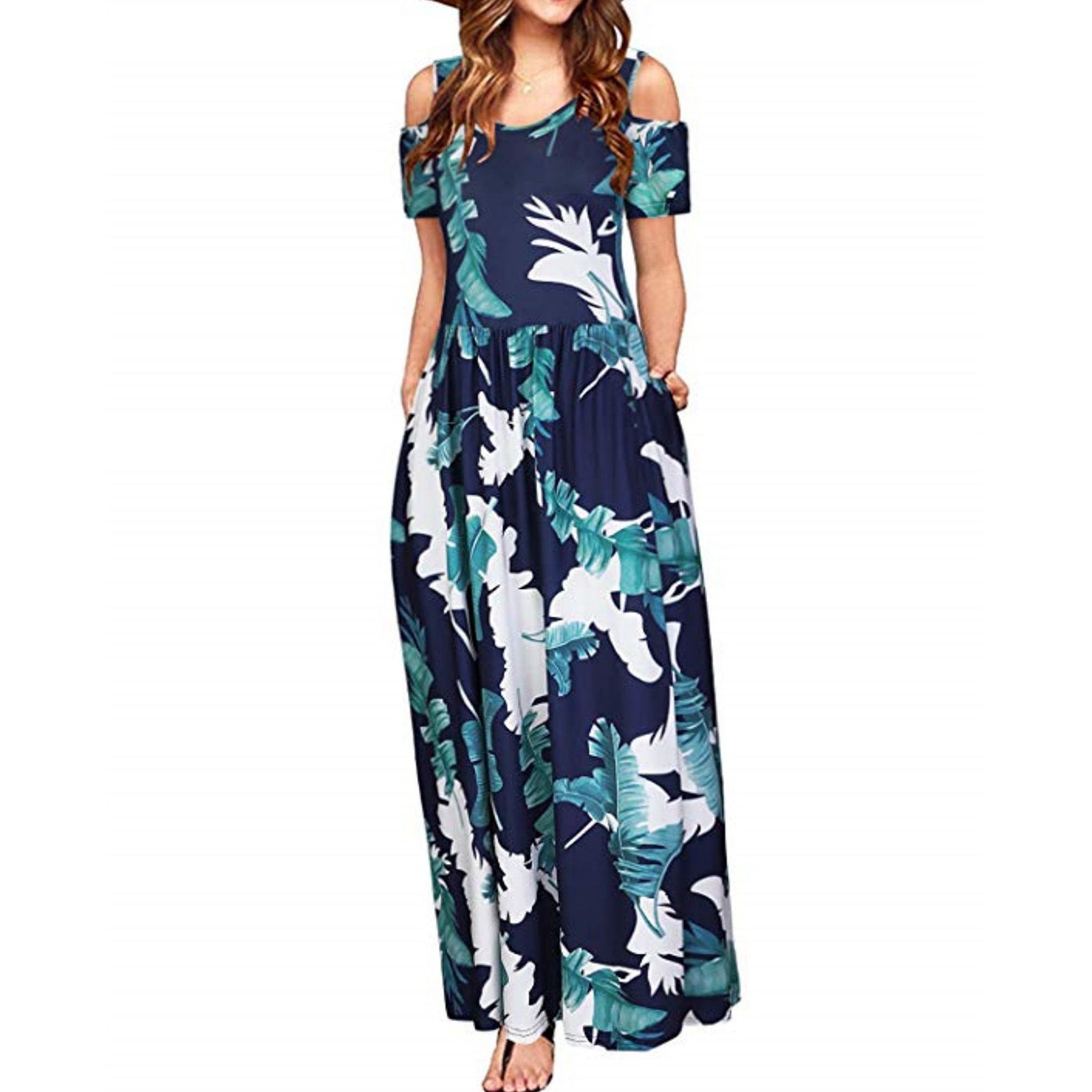 Flower Multicolor Printing Short Sleeve And Long Pattern Dress