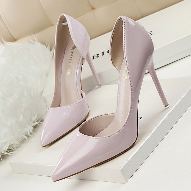 Stiletto patent leather shallow pointed high heels Main Image