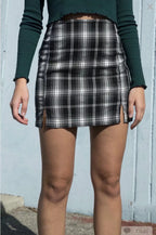 Plaid skirt with double slit bottom