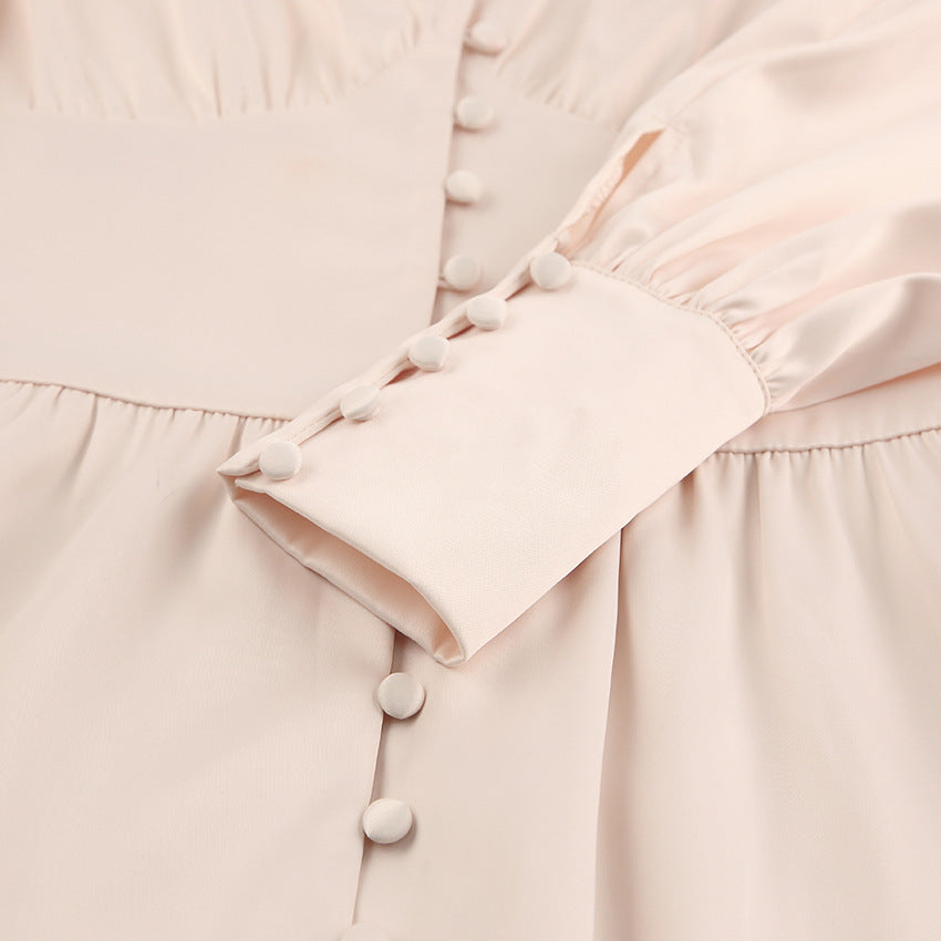 Lantern Sleeves Waist Slimming Slim Dress