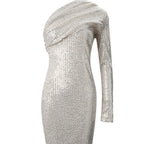 Silver One Shoulder Sequin Formal Dress