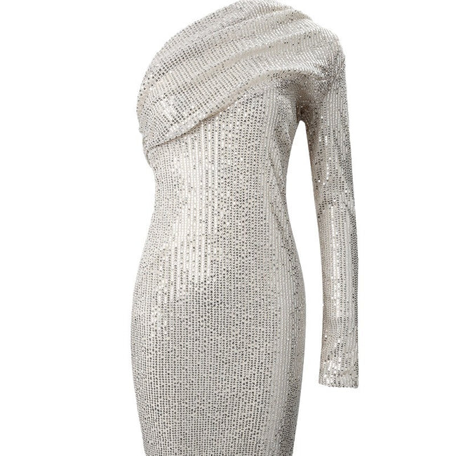 Silver One Shoulder Sequin Formal Dress Main Image