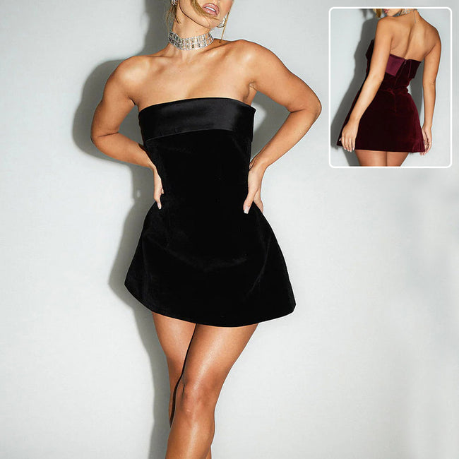 Ins Slim Tube-top Dress Fashion Zipper A-line Short Dresses Party Evening Clothing For Women Hover Image