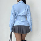 Fashion Design Sense Buttoned Waist Long Sleeve Shirt Women