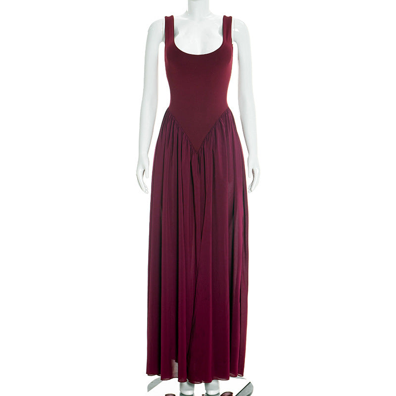 Sleeveless Patchwork Chiffon Dress For Women