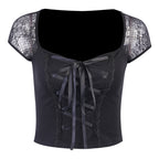 Lace stitching sexy strappy t-shirt women