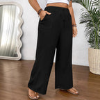 Drawstring Wide Leg Pocket Trousers Loose Women
