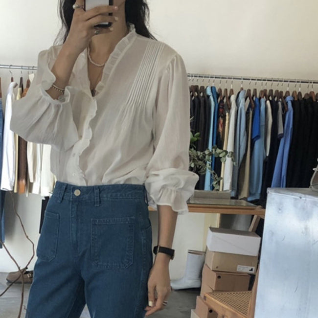 French Retro Elegant Temperament Lace Long-sleeved Shirt Women Main Image