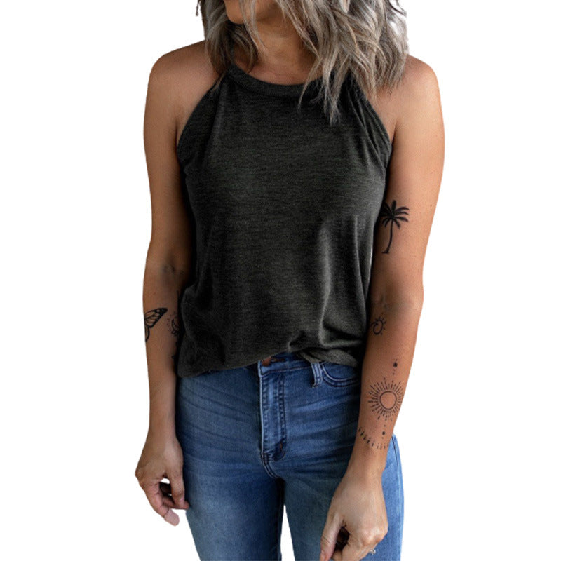 Summer New Solid Color Round Neck Sleeveless Vest For Women