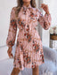 Women's Elegant Floral Tie-Waist Long Sleeve Pleated Maxi Dress