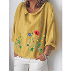 Linen loose Lapel long sleeve shirt for women