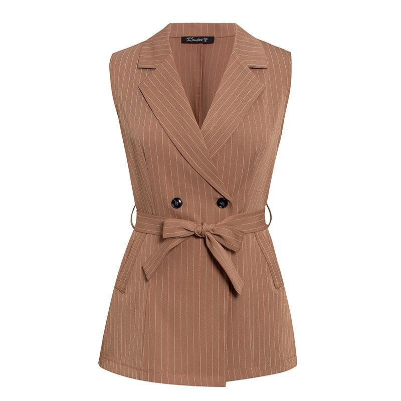 Fashion Striped Suit Collar Lace Up Shorts Set