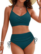 Womens High-Waisted Drawstring Bikini Set