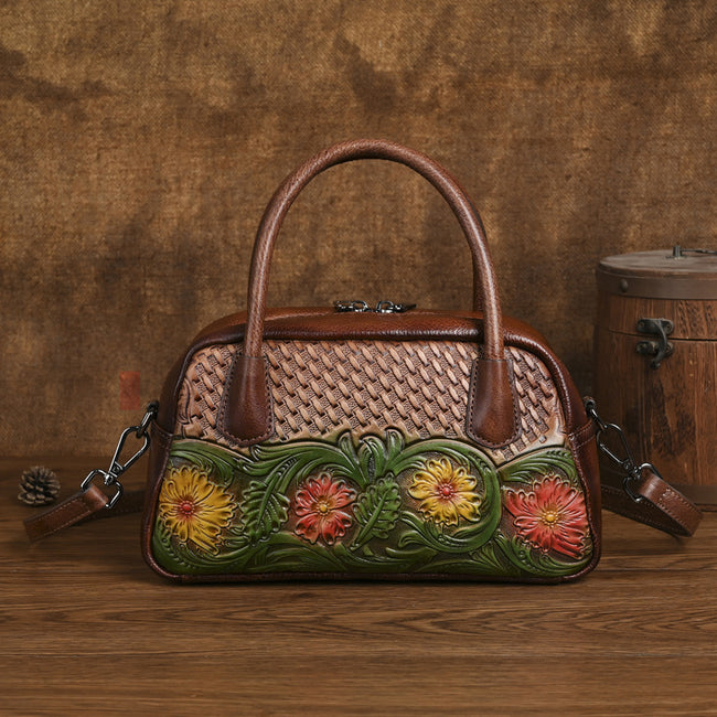 Retro Ethnic-style Full-grain Leather Shoulder Bag For Women Main Image