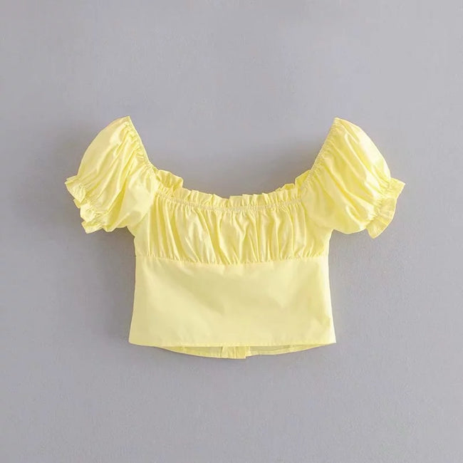 One shoulder Shirt Short Square Collar bubble sleeve shirt for women Hover Image