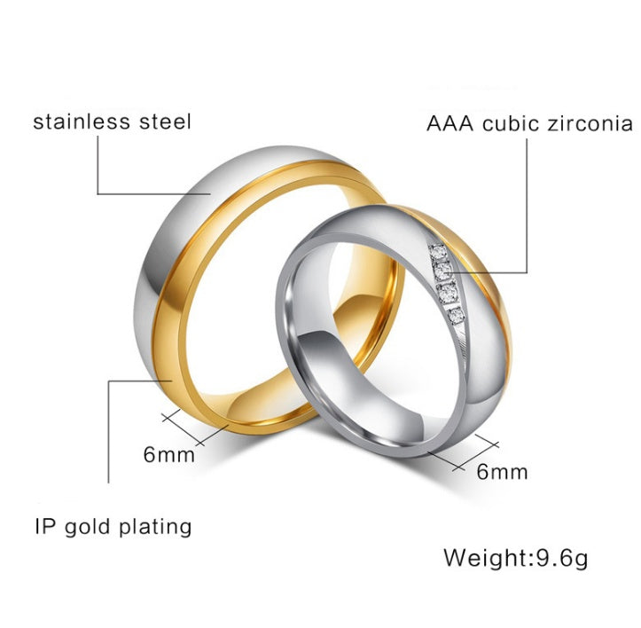 Bagues de mariage romantiques pour amoureux, en acier inoxydable couleur or, bagues de couple pour fiançailles, bijoux de fête, alliances
