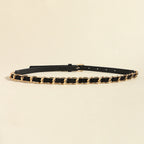 European And American Simple Women's Metal Chain Woven PU Stitching Belt Punk Versatile Simple Waist Chain