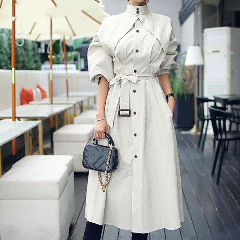 Mid-length windbreaker dress with waist