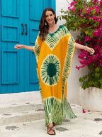 Rayon Printed V-neck Long Skirt Holiday Dress