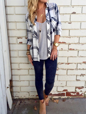 aliexpress new winter women's Plaid shirt long sleeved blouse and a large number of spot Hover Image