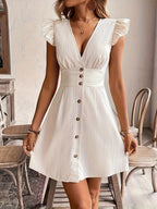Elegant Slim Fit V-neck Flounce Dress
