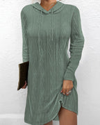 Long Sleeve Hooded Pullover Knitted Dress For Women